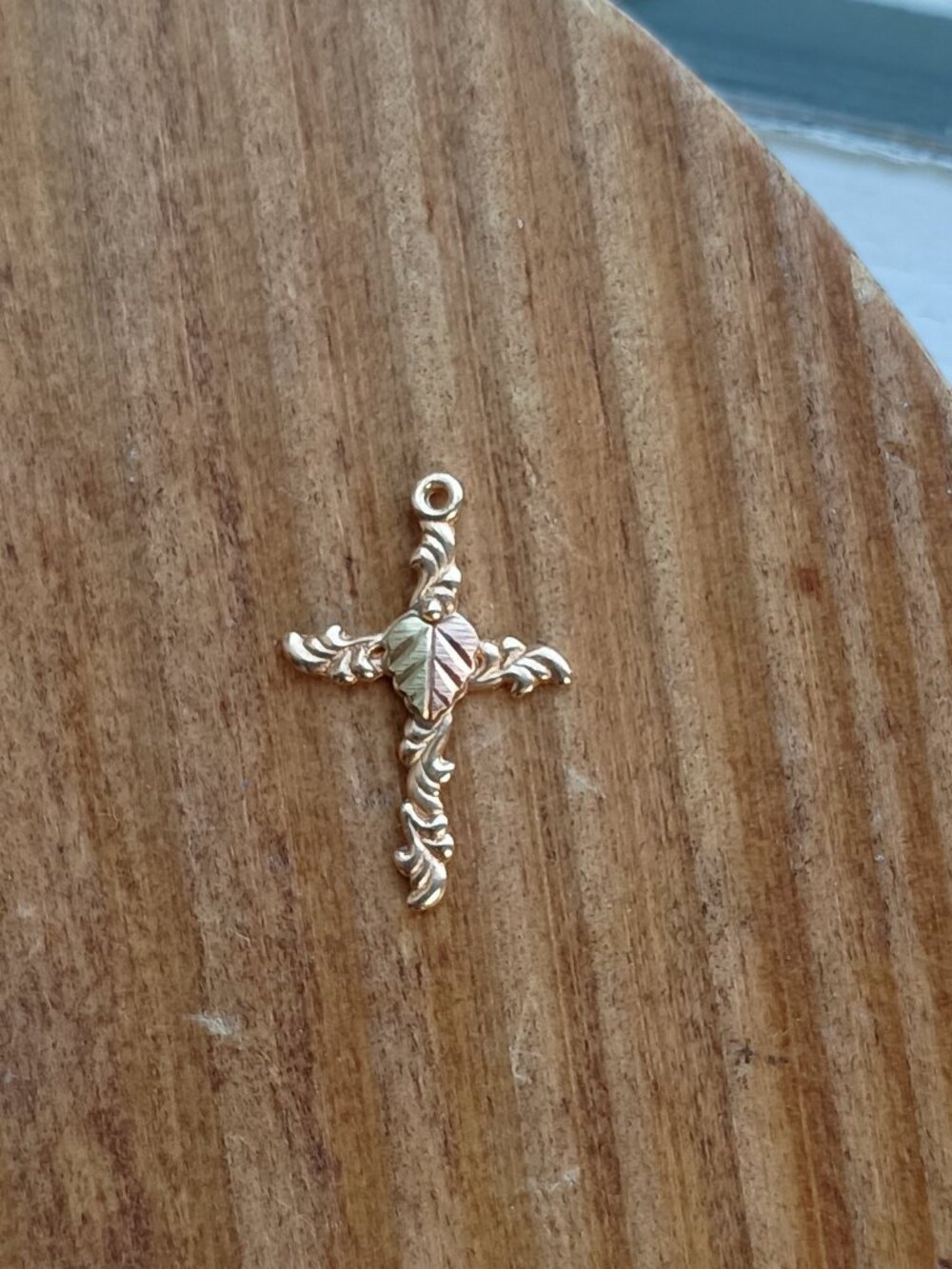 Vintage Black Hills Gold Cross Pendant 10K Coleman CCO Tri-Color Leaf